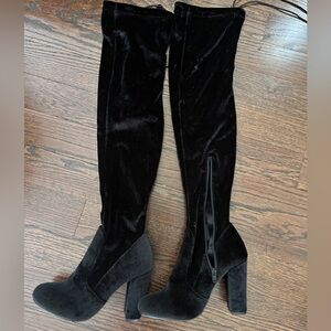 Knee high velvet high heel boots
